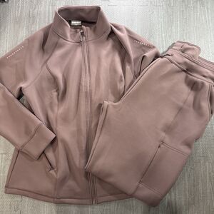 32 Degrees Heat Womens 2 Piece Joggers With Zip Up Jacket Brown Large